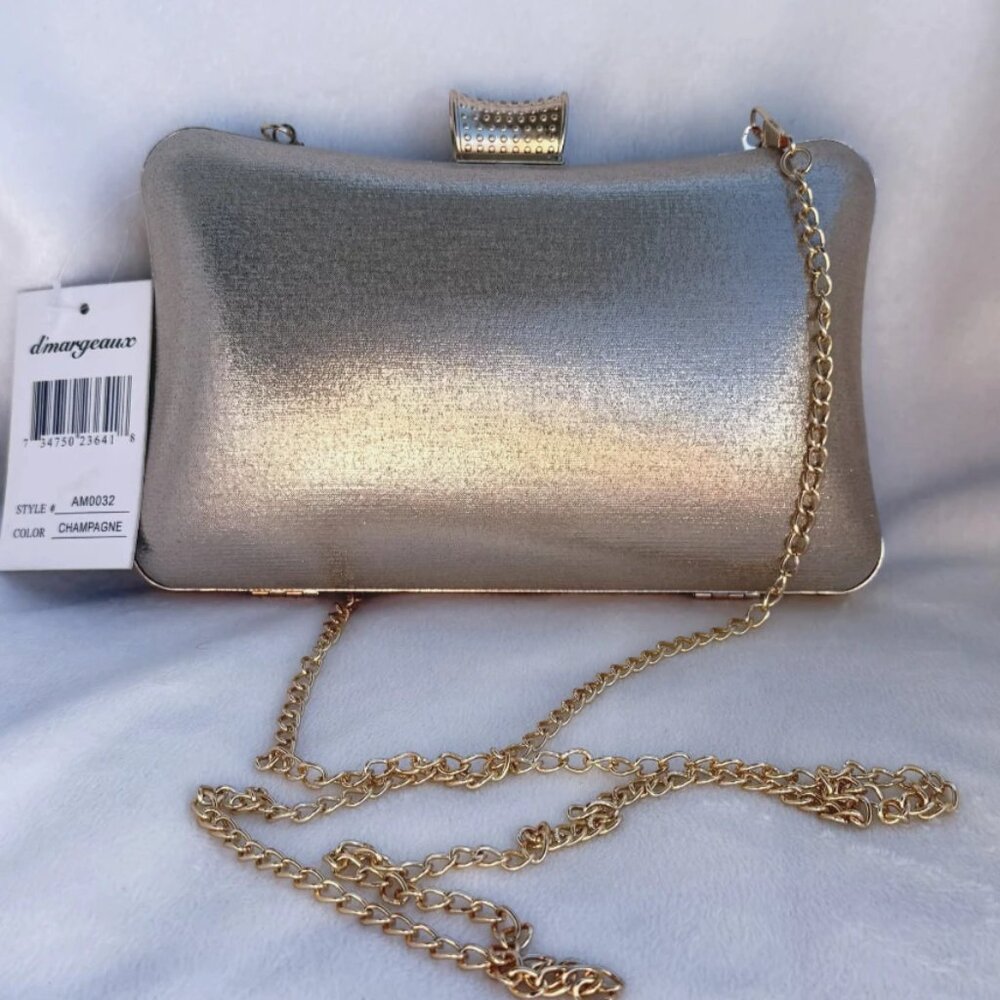D’margeaux New York Sparkling Gold Rhinestone Evening Clutch Bag Chain NWT - Picture 3 of 14